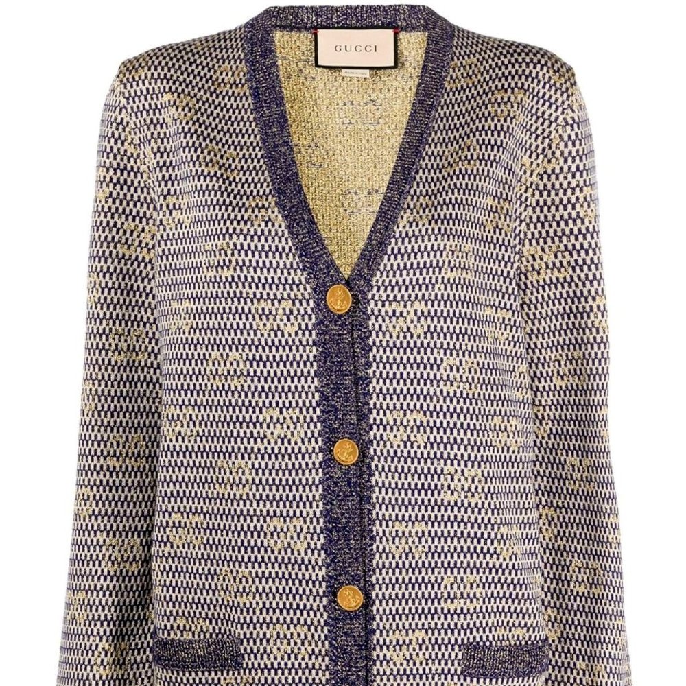 Gucci Gold Metallic Cardigan Sweater (Size: Large)